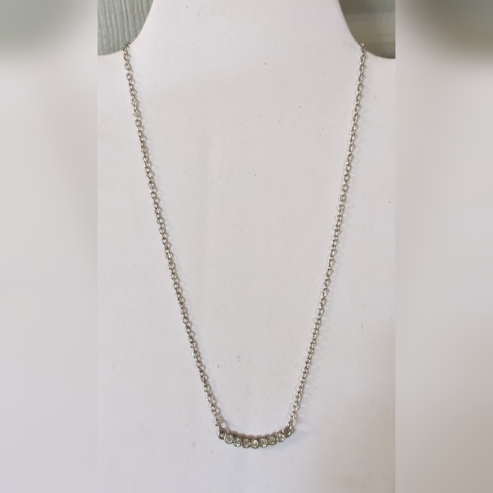 New silver colored dainty bar necklace with rhinestones, T5B4B
